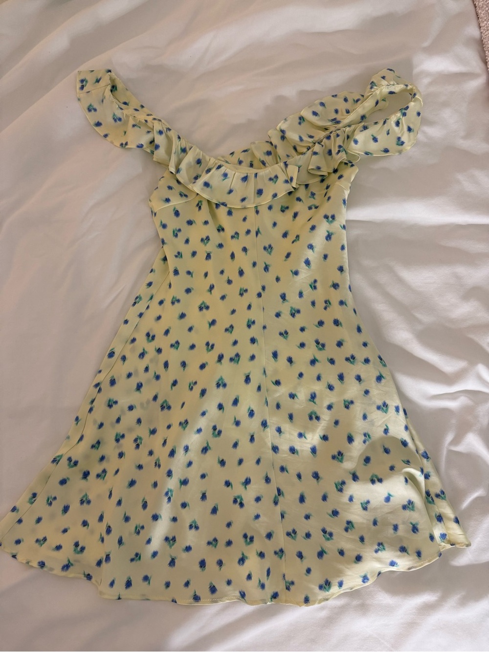 Yellow Floral Ruffle Strap Dress